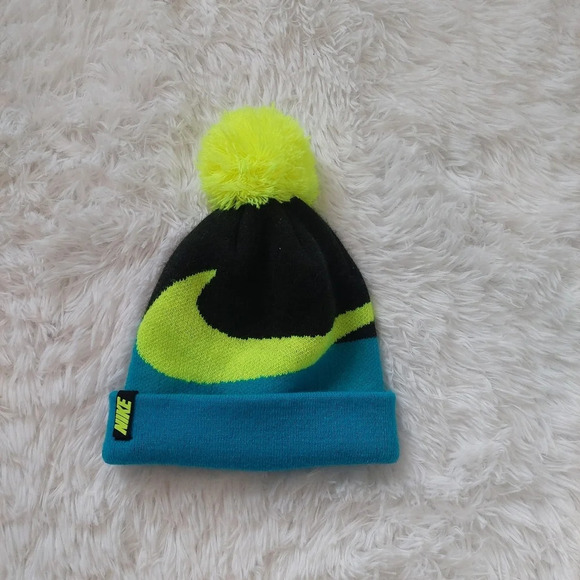 Nike Knit Winter  Beanie Youth Boy One Size Blue Lime Green - Picture 1 of 4